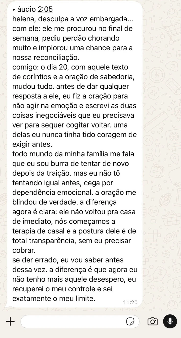 Relato real sobre traição, reconstrução e critérios