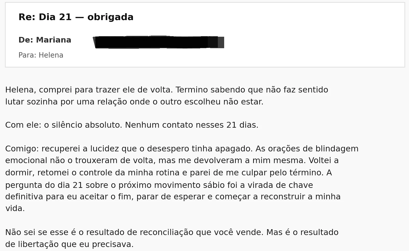 Relato real sobre clareza sem promessa de reconciliação